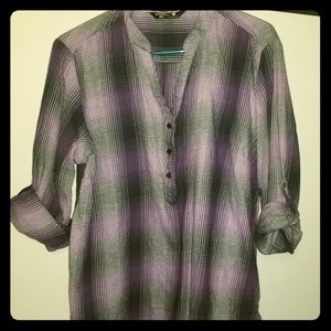 RIDERS purple plaid ¾sleeved, ½-length button-up